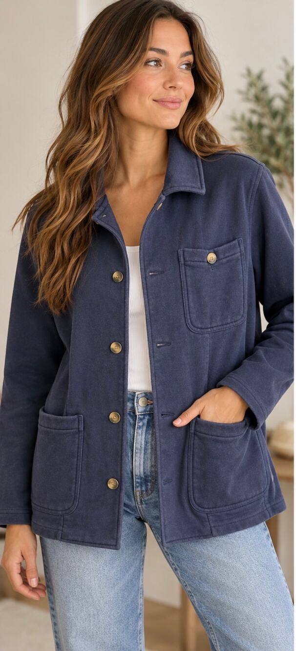 Marine Layer Navy Blue Fleece Button Front Chore Jacket Medium